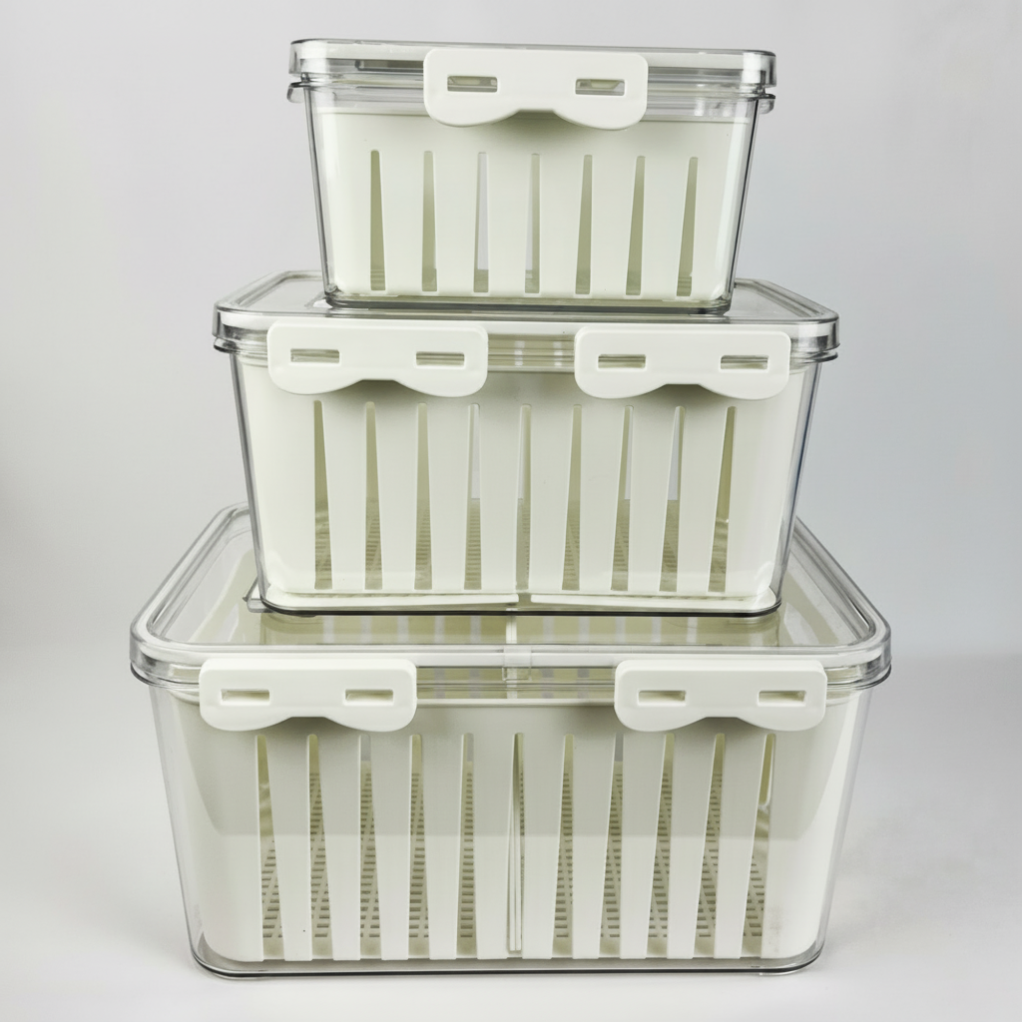 Set de 3 Contenedores para Nevera con Drenaje.