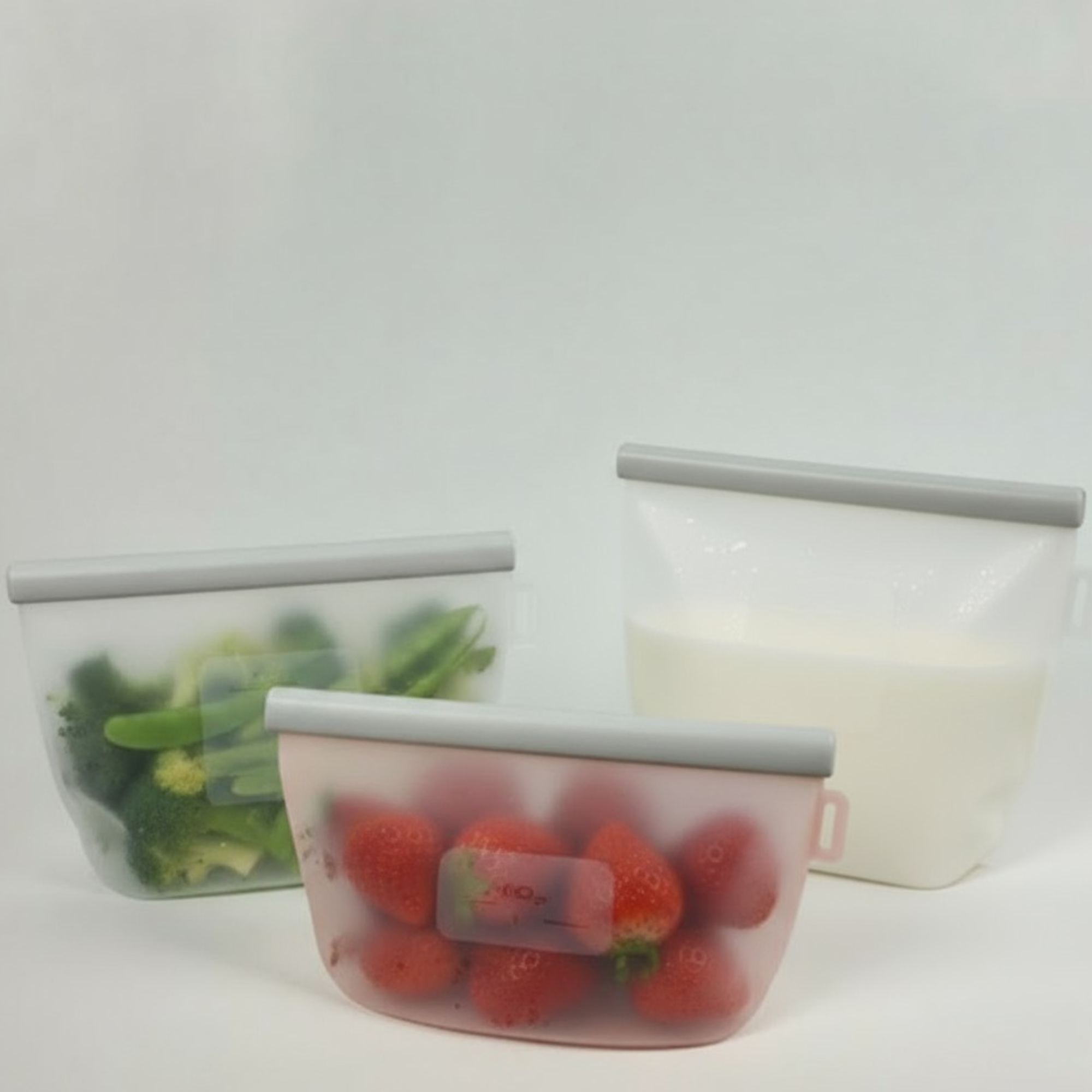 Pack de 3 Bolsas de Silicona Reutilizables para Alimentos.