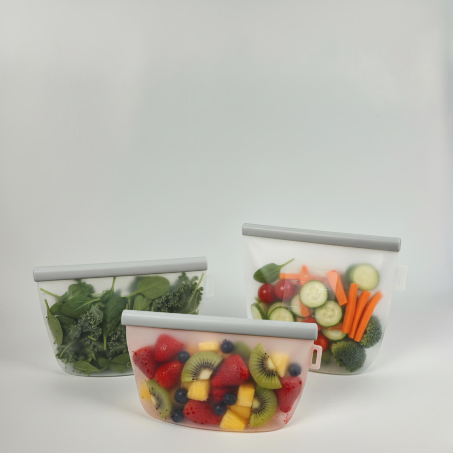 Pack de 3 Bolsas de Silicona Reutilizables para Alimentos.