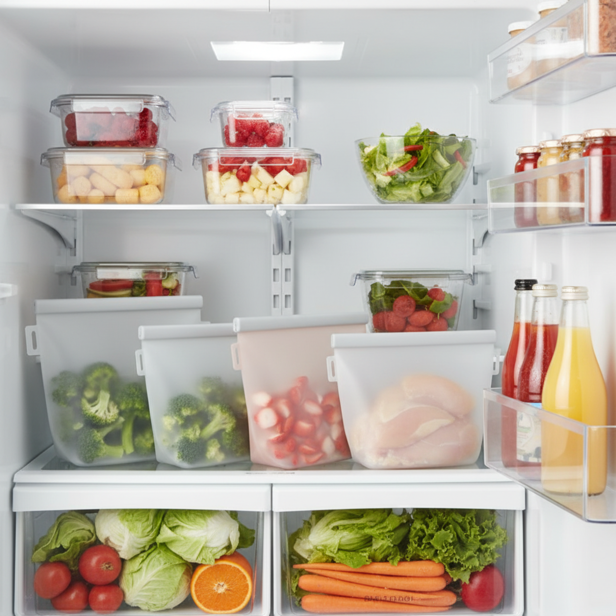 Pack de 3 Bolsas de Silicona Reutilizables para Alimentos.